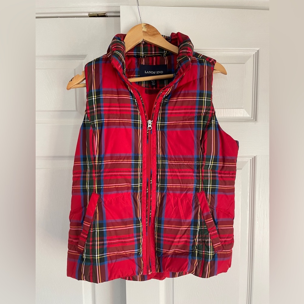 Land’s End Plaid Puffer Vest, Size S (tall)